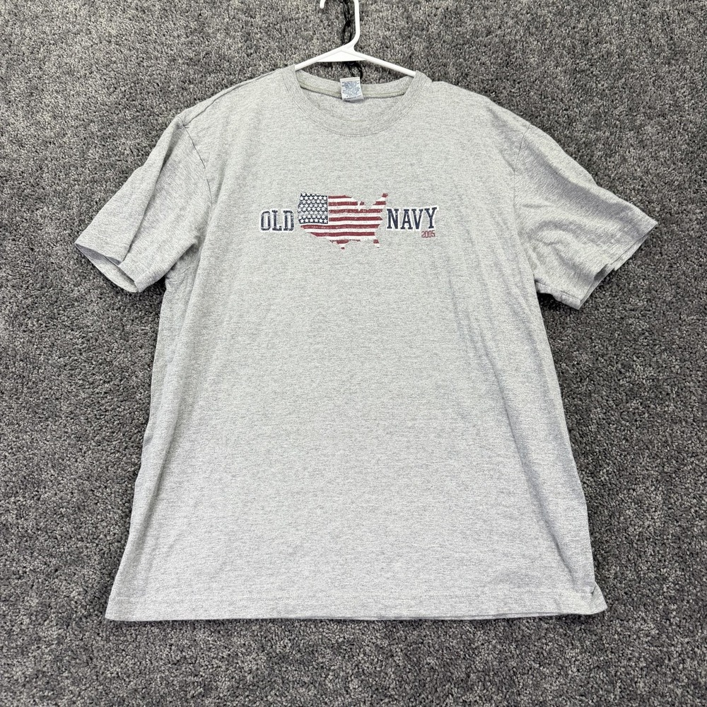 Vintage Old Navy Shirt Mens Large Gray USA Flag Graphic Tee 2005 Patriotic